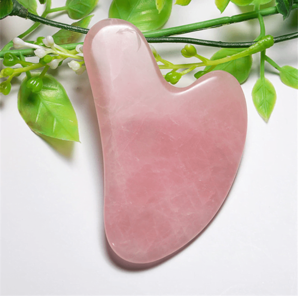 Deep Curve Pink Rose Quartz Guasha Stone Heart Shape Gua Sha Scraper - Image 3