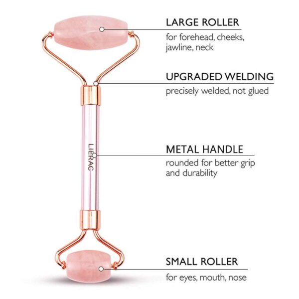 Pink Rose Quartz Roller Metal Handle with Deep Curve Gua sha Stone - Image 4